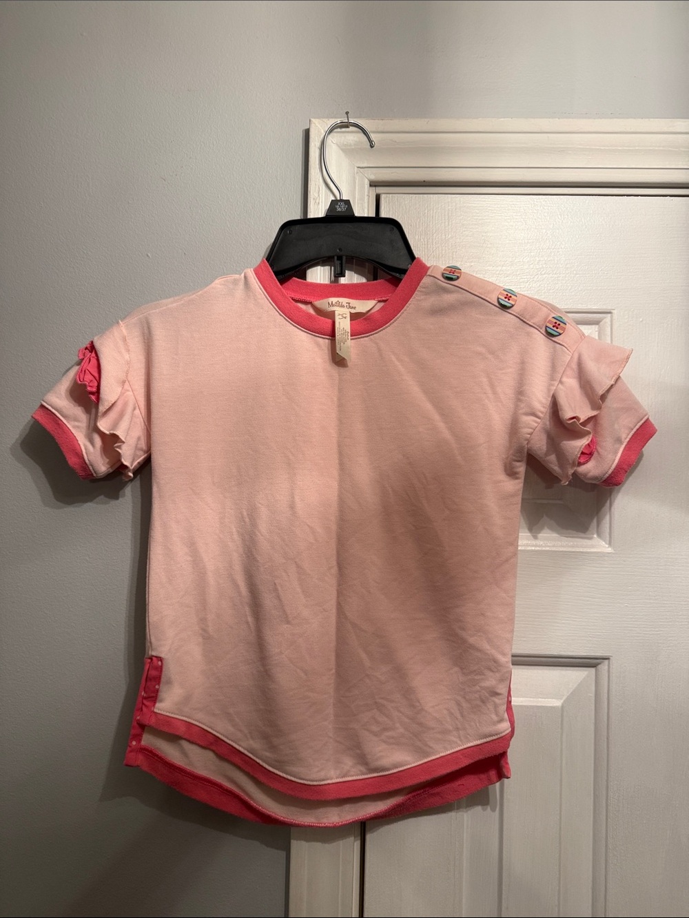 Matilda Jane Pink Short Sleeve Ruffle Tee with Contrast Trim
